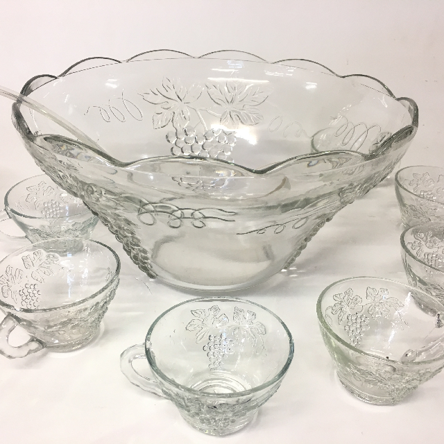 PUNCH BOWL, Glass w Grape Design